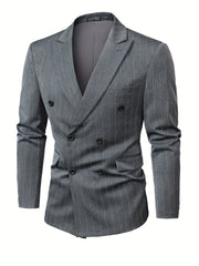 Men's Casual Striped Double Breasted Suit Top