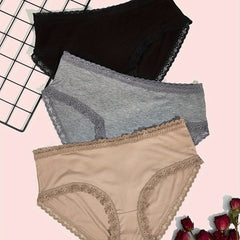 3 Pack Plus Size Lace Trim Seamless Briefs Set