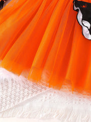 Halloween Tutu Dress For Little Girls Pumpkin Ghost Long Sleeve Party Outfit