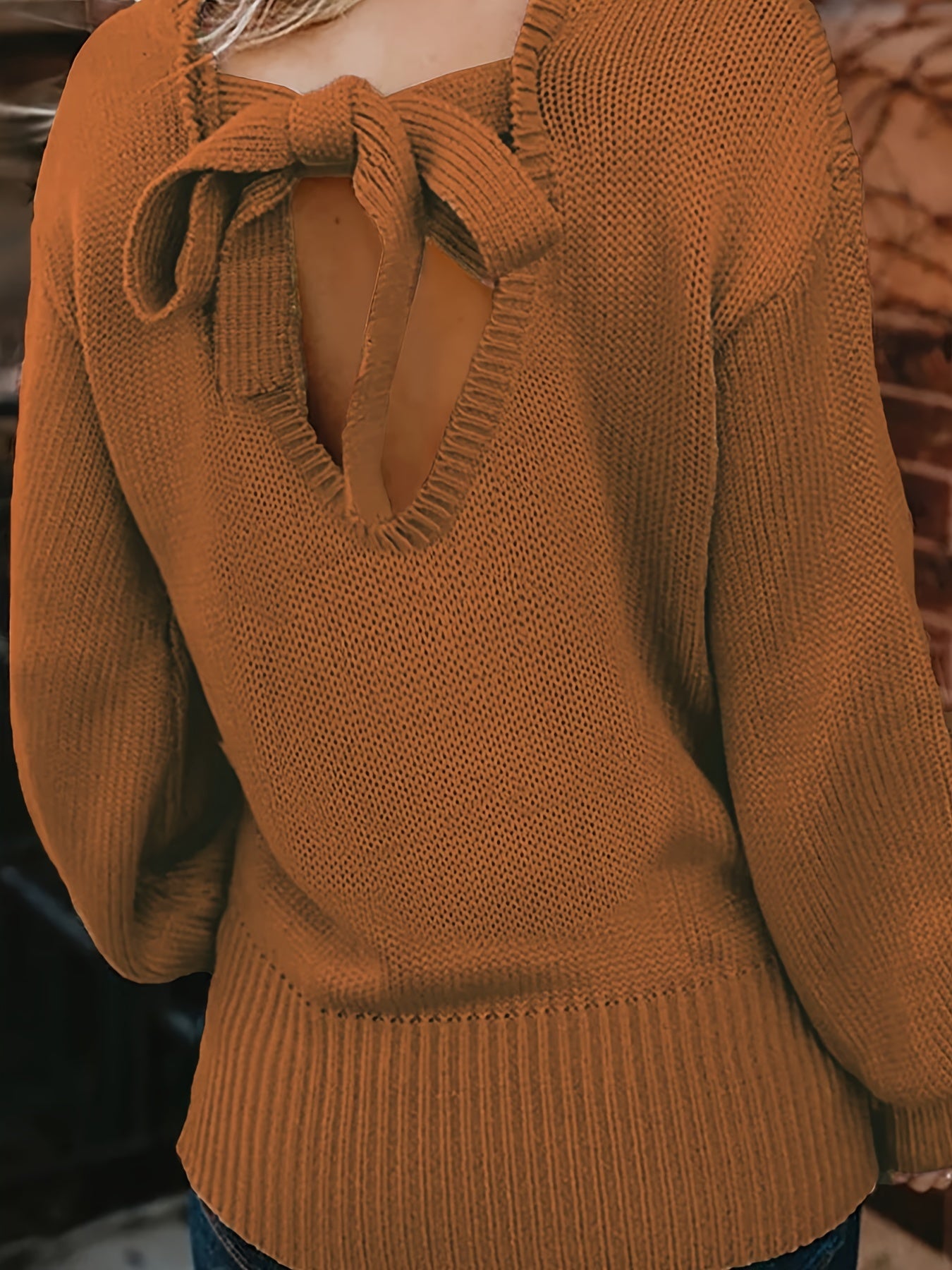 Solid Color Sweater with Knot Back Detail