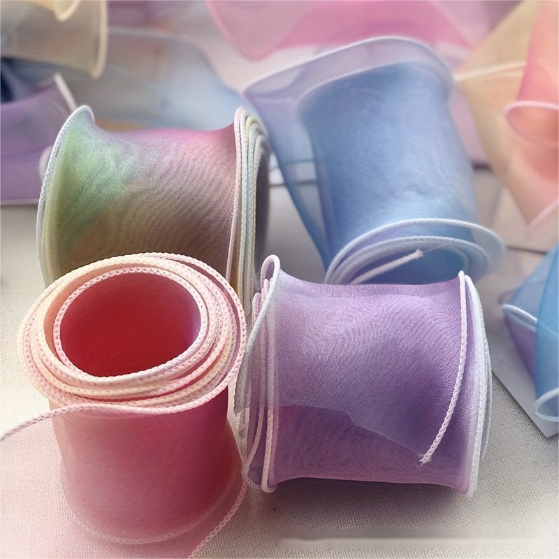 10M Gradient Rainbow Organza Yarn Ribbon DIY Hairpin Decoration Gift