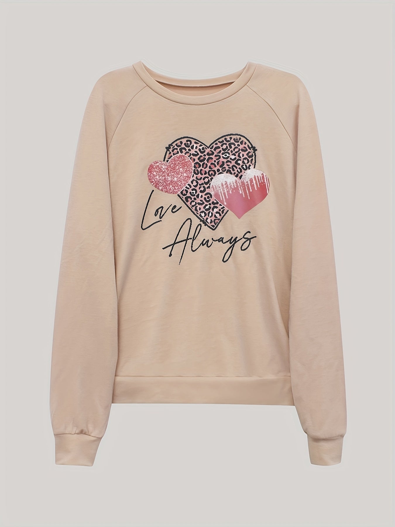 Love Always Heart Print Sweatshirt Crew Neck Long Sleeve