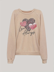 Love Always Heart Print Sweatshirt Crew Neck Long Sleeve