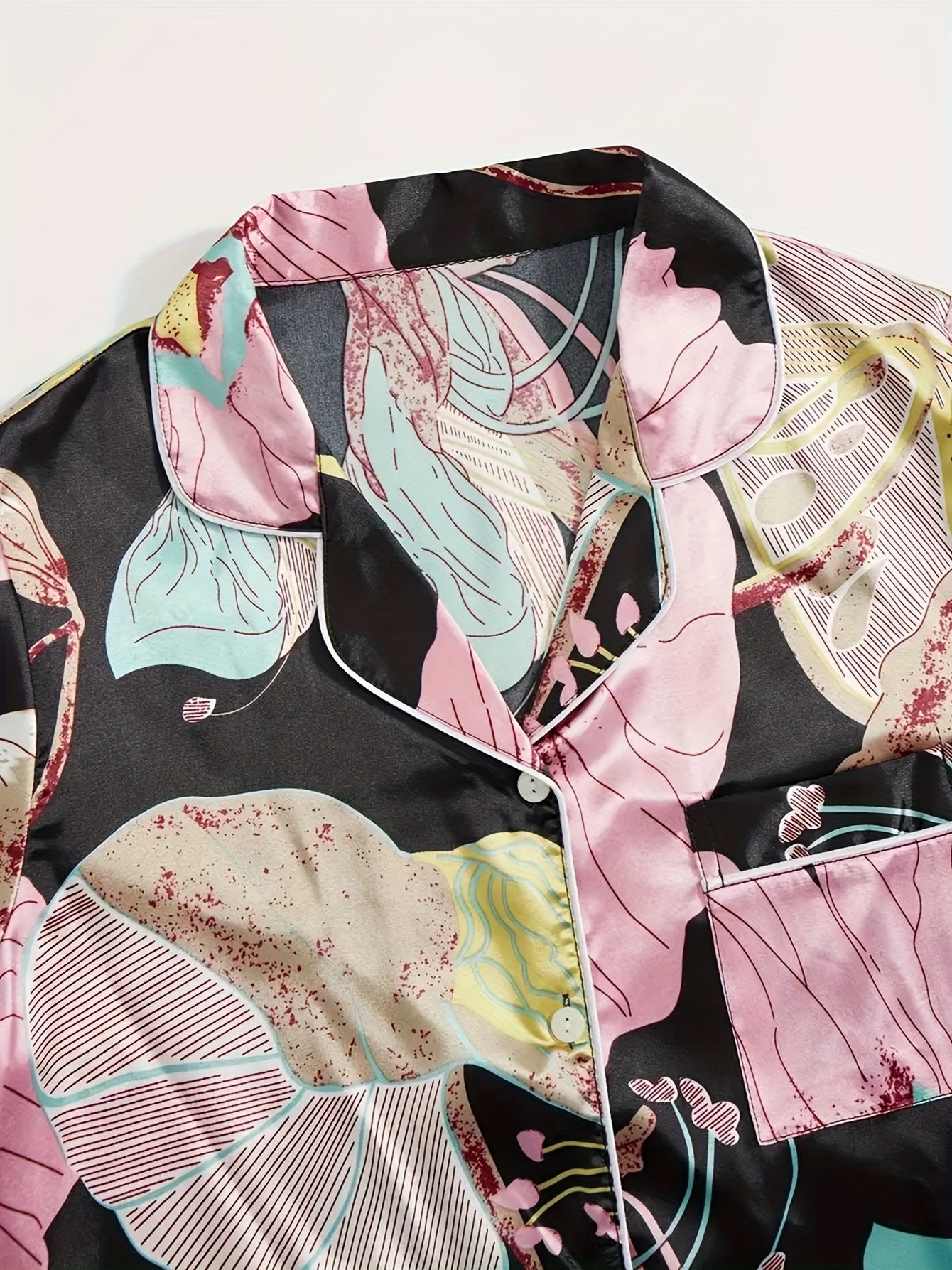 Floral Print Pajama Set Short Sleeve Buttons Top & Elastic Waistband Shorts