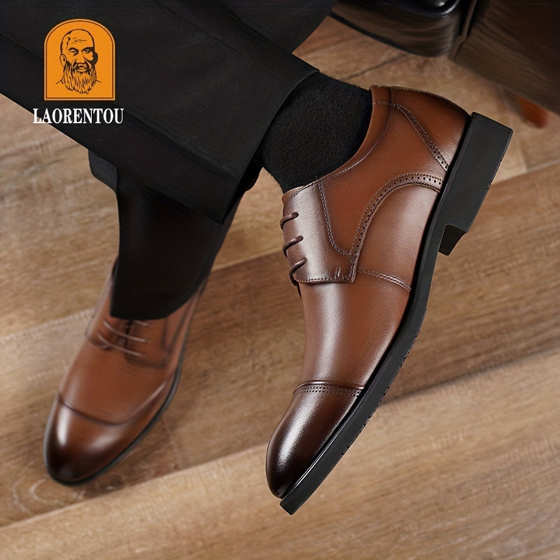 LAORENTOU Men's Leather Pointed Toe Lace Up Loafer Shoes Lightweight Non Slip