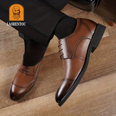LAORENTOU Men's Leather Pointed Toe Lace Up Loafer Shoes Lightweight Non Slip