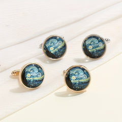 2pcs Starry Night Gemstone Men's Cufflinks Retro Metal Cufflinks