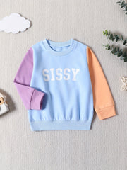 Girls SISSY Print Sweatshirt Block Crew Neck Pullover
