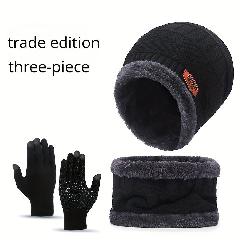 Winter Knitted Hat Scarf Gloves Set For Women Men