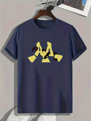 M Pattern Print Men's Sports T-shirt for Fitness Activities