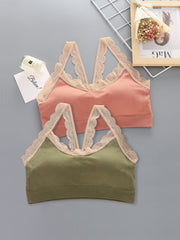 Lace Band Sports Bra Solid Color
