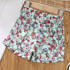 Girls Cotton Floral Elastic Waist Shorts Kids Summer Clothes