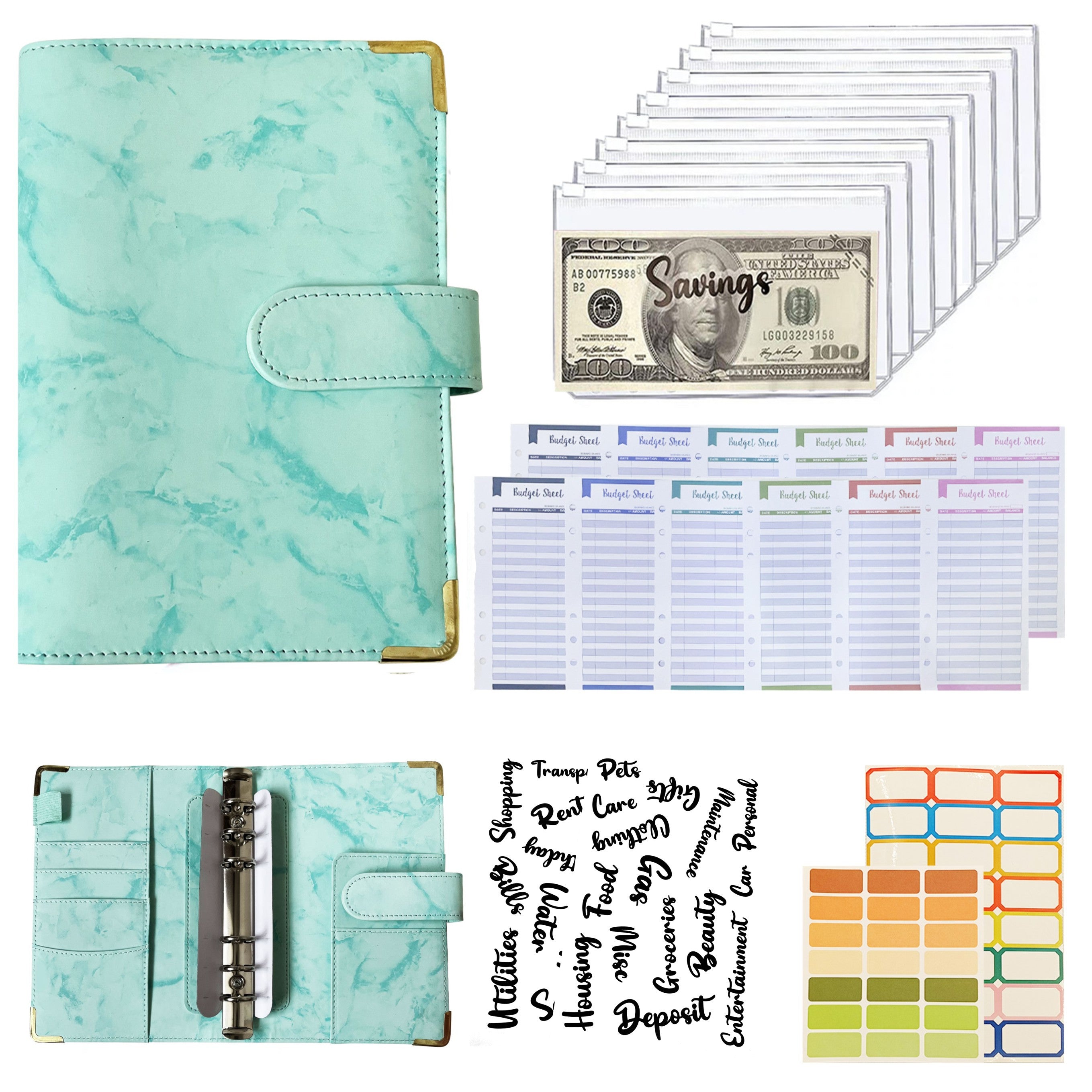 Marble A6 Budget Planner Binder with Cash Envelopes