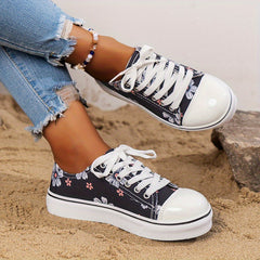Women's Printed Canvas Lace-Up Sneakers Lightweight Comfortable Shoes