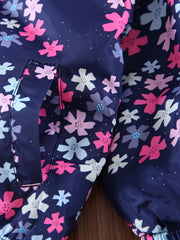 Girls Flowers Print Hooded Zipper Jacket Long Sleeve Top