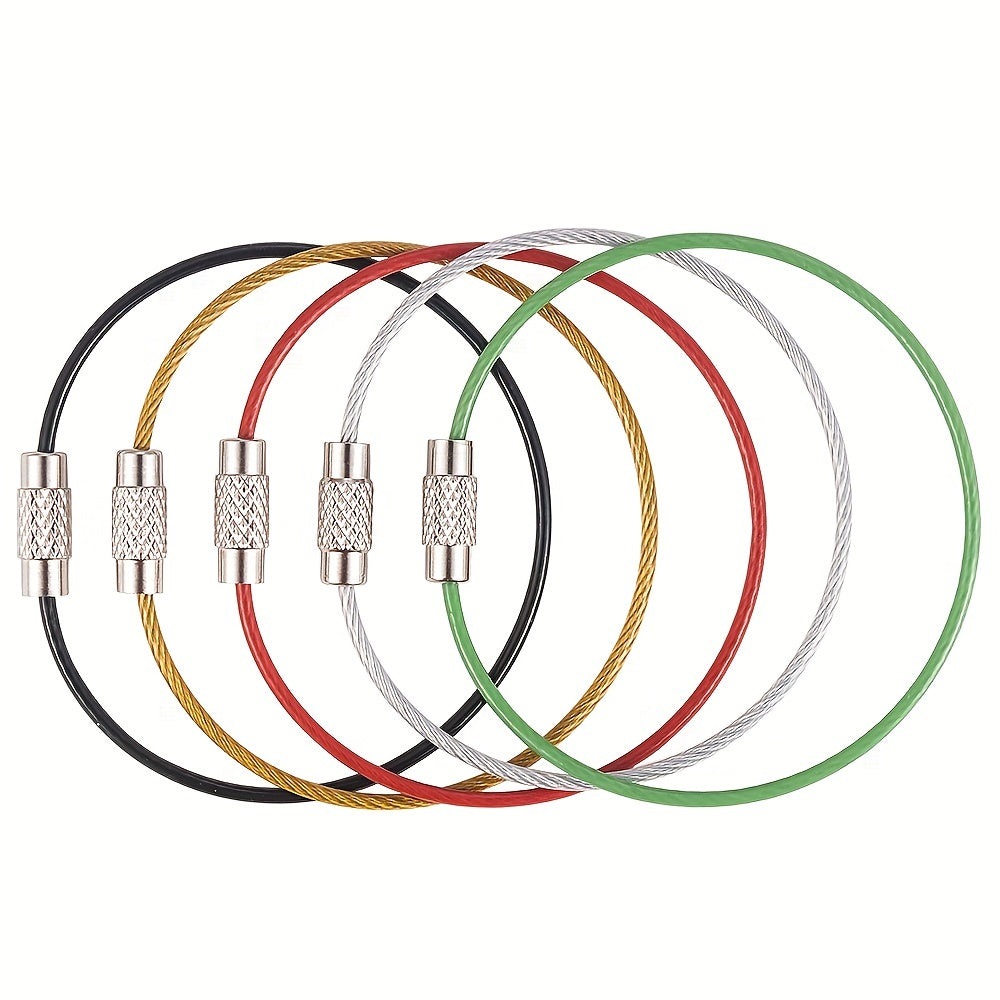10pcs Stainless Steel Wire Keychain Circle Rope Cable Loop Outdoor Camp