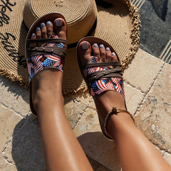 Ethnic Style Sandals Flag Pattern Slip-On Flat Slippers Women's Flip Flops