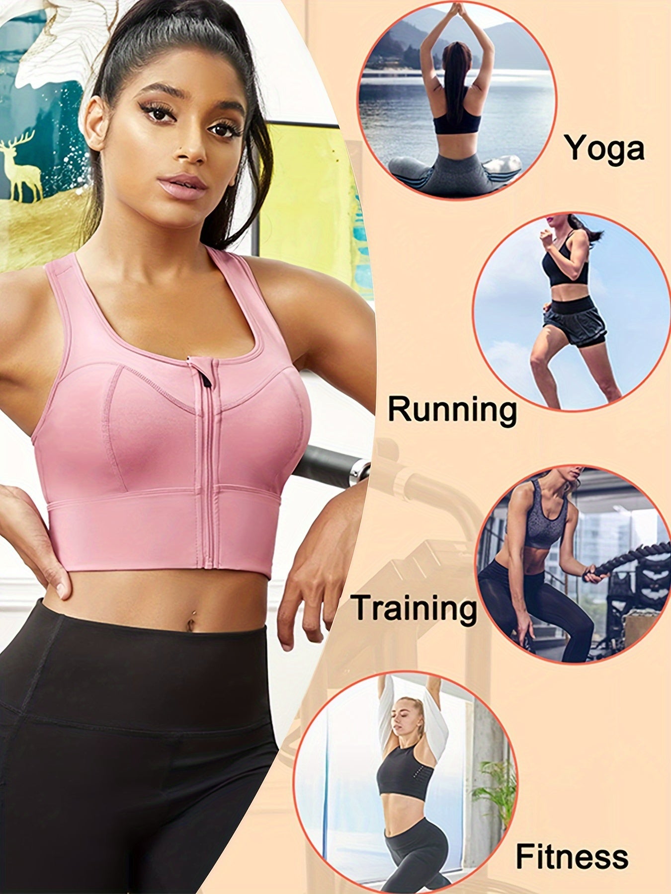 Front Zip Sports Bra Racerback Hollow Out Top Women's Activewear