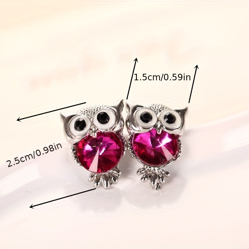 Rhinestone Owl Stud Earrings Decorative Accessories Holiday Gift