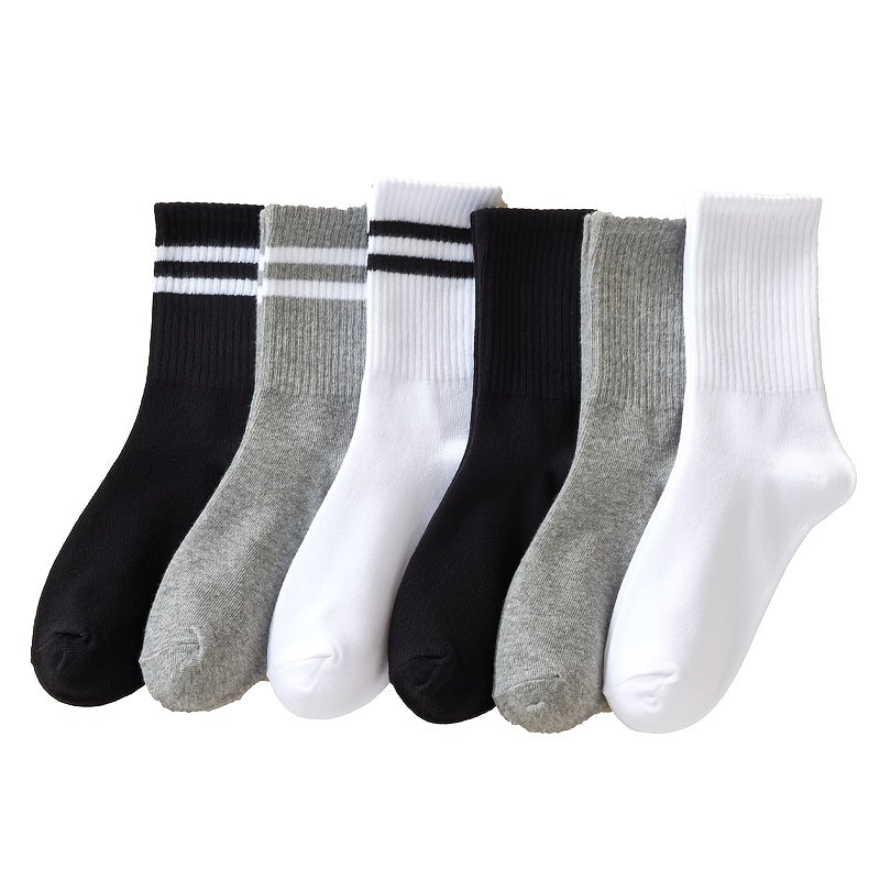 3 Pairs Girls Striped Crew Socks for Autumn Winter