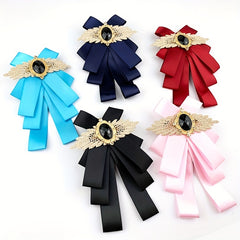 Satin Necktie Jeweled British Layer Bow Necktie