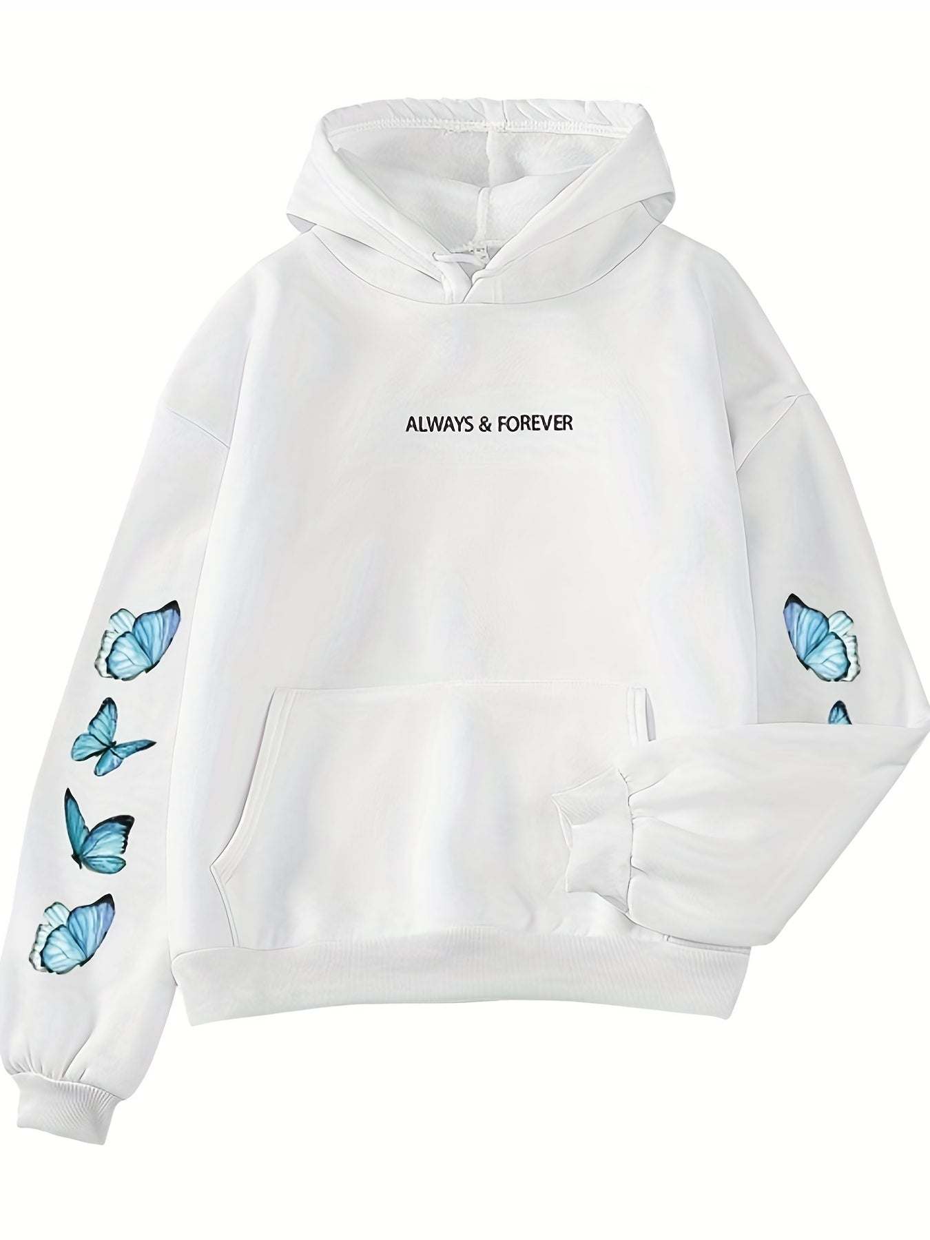 Butterfly & Letter Print Kangaroo Pocket Hoodie Women's Sweatshirt