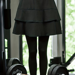 Casual Solid Leggings with Ruffle Skirt Sporty Skinny Leggings