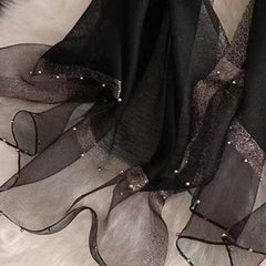 Beads Decor Thin Scarf Silk Women Shawl Mesh Stitching Warm Wrap