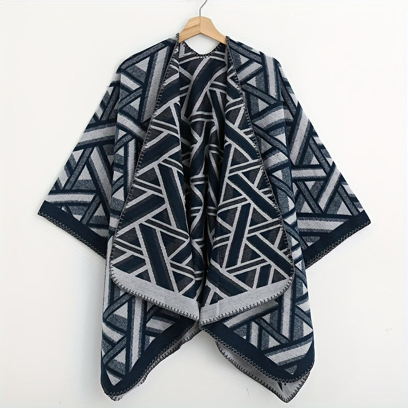 Striped Cashmere Shawl Double Wrap Cape Vintage Cardigan