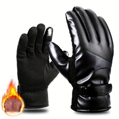 Men's Waterproof Touch Screen Leather Gloves Winter Thick Cotton Plush