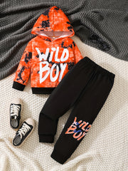 Boy's Tie Dye WILD BOY Print Hoodie & Sweatpants Set
