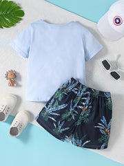 Boys Giraffe Graphic T-shirt & Tropical Leaves Shorts Set