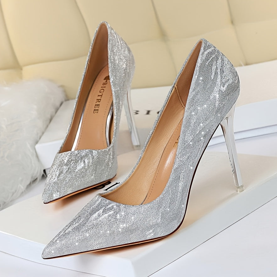 Glitter Sequins Stiletto Heels Pointed Toe Slip On Party Pumps