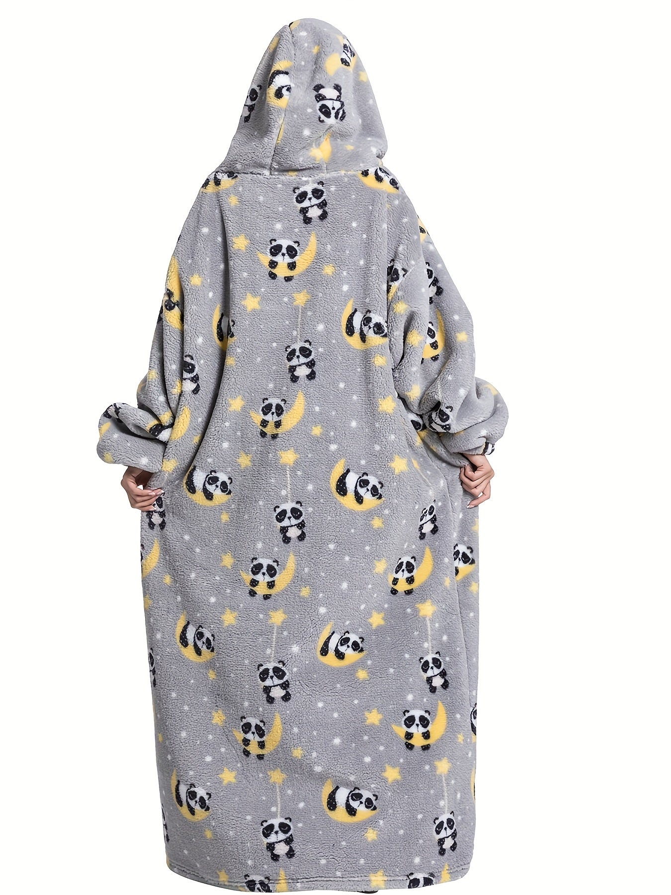 Panda Pattern Sherpa Fleece Hooded Blanket