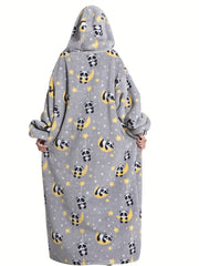 Panda Pattern Sherpa Fleece Hooded Blanket