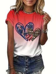 Summer Hearts Shape American Flag Tie Dye T-shirt Short Sleeves