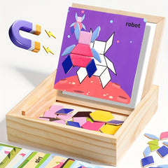 Wooden Jigsaw Puzzle Geometric Shape 3D Building Blocks Educational Toy