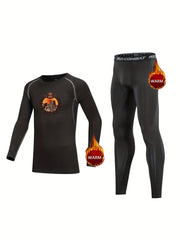 2pcs Kids Compression Fleece Sets Cactus Pattern Crew Neck Pullover & Pants