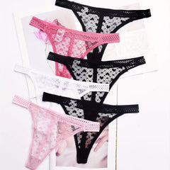 6pcs Heart Print Mesh Thongs Women's Lingerie & Underwear