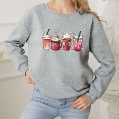 Cartoon Coffee Cup Print Pullover Sweatshirt