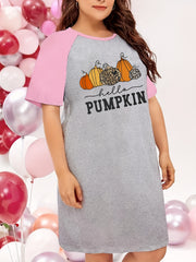 Leopard Pumpkin & Letter Print Raglan Sleeve Tee Dress