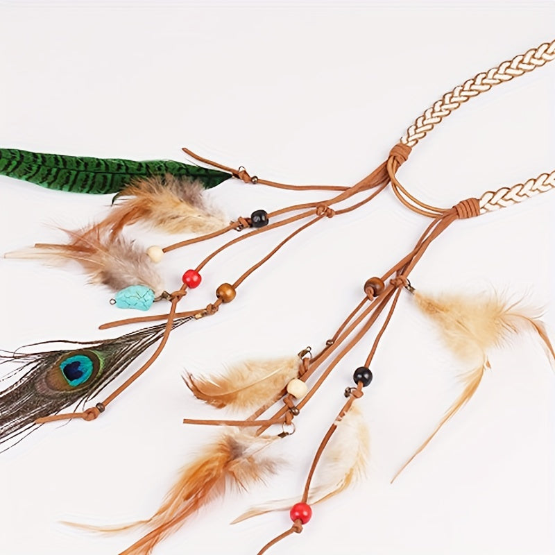 Peacock Feather Hair Band Western Style Hair Rope Indian Headband
