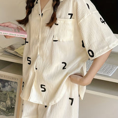 Number Print Lounge Set Top & Shorts Women's Loungewear