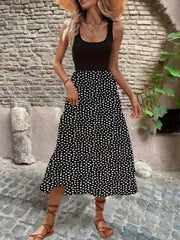 Ditsy Floral Print Sleeveless Midi Dress Women's Clothing