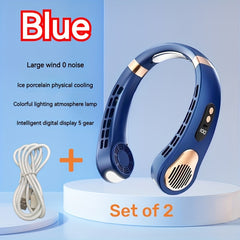2-in-1 Neck Fan Leafless Air Cooler Fast Charging 5 Gears LED Display