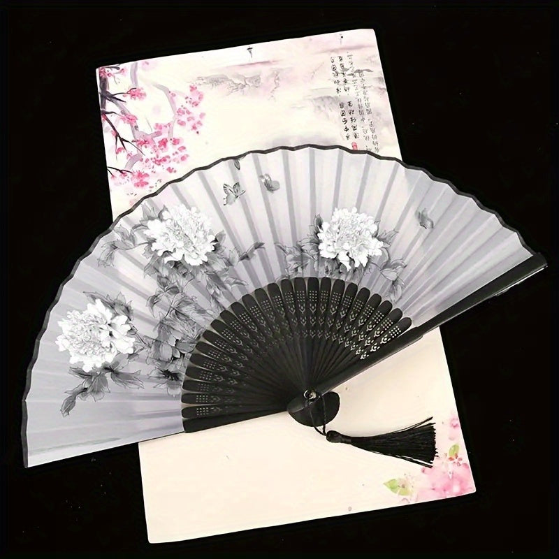 Silky Fan Chinese Style Folding Fan Ornament Floral Pattern Women's Handheld Fan