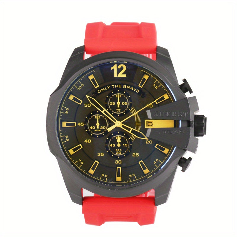 KUERST Large Dial Quartz Watch with Calendar and Soft Strap