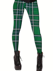 Plaid Print Skinny Leggings Stretchy Casual Leggings