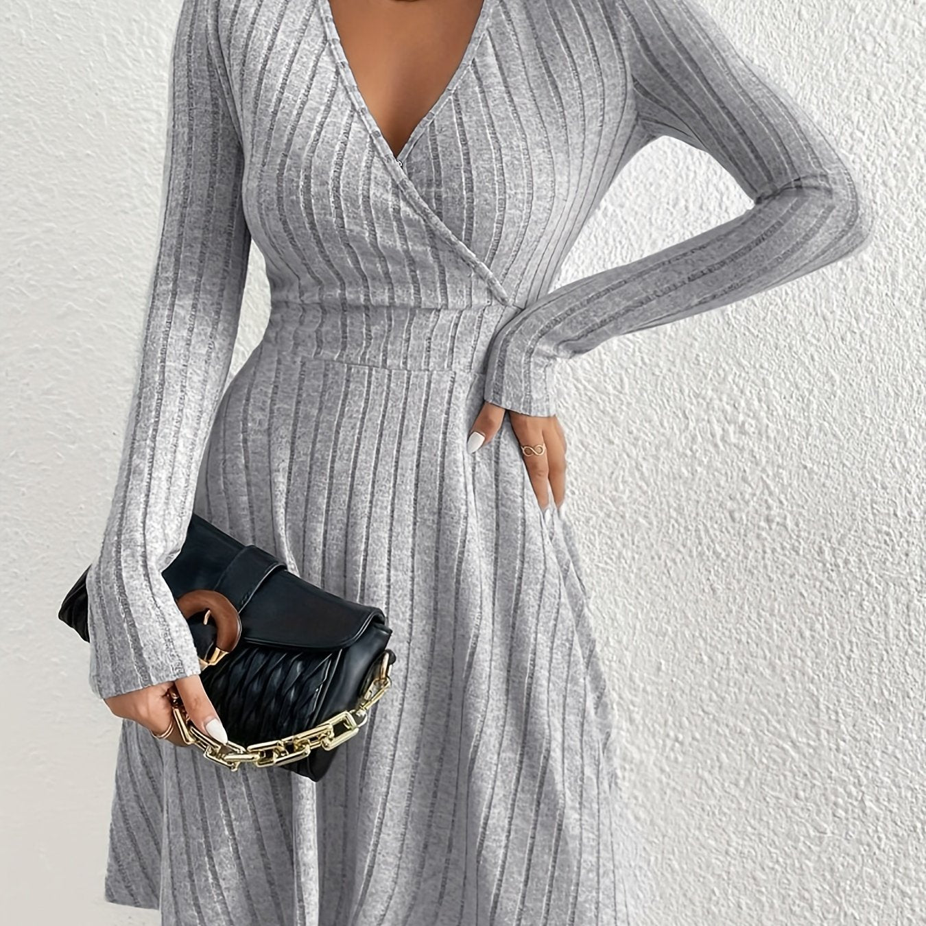 Solid Ribbed Long Sleeve Sweater Dress