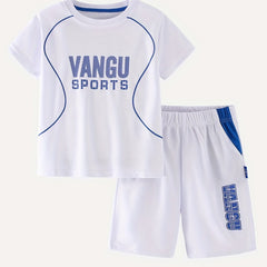 Boy's Sporty 2pcs T-shirt & Shorts Set VANGU SPORTS Print Kid's Clothes
